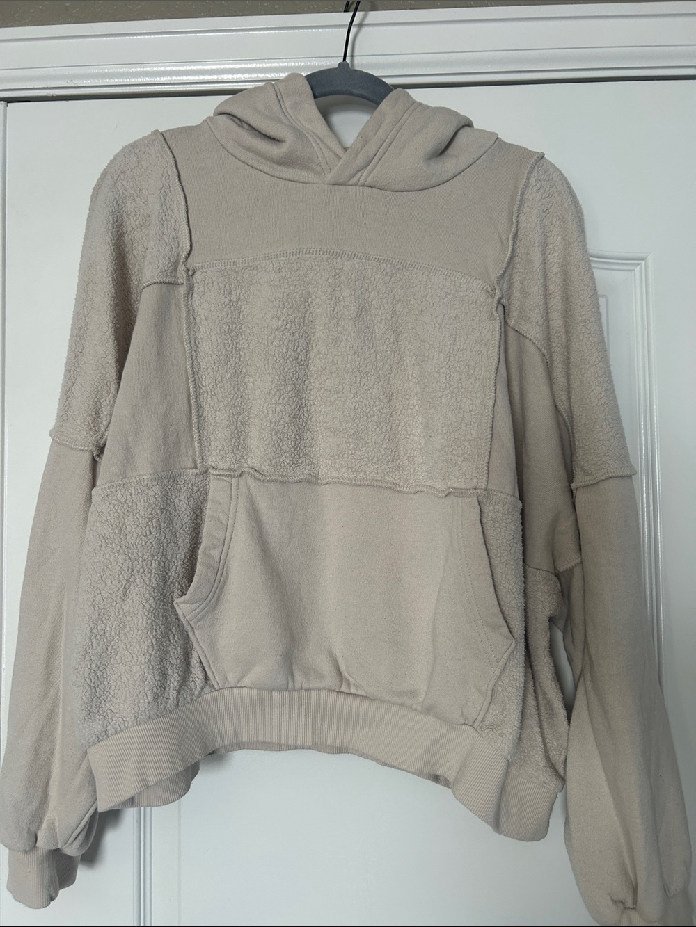 aerie Neutral Patchwork Sherpa Pullover Hoodie